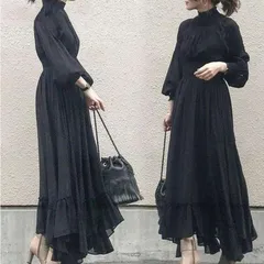 ロングワンピース ワンピース レディース 春 40代 きれいめ マキシ丈ワンピース 秋 長袖 黒ワンピース 卒業式 フォーマル 結婚式ドレス オシャレ 上品 着痩せ xzjhglv#
