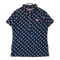 サイズ：L LE COQ GOLF ルコックゴルフ  半袖ポロシャツ ヤシの木 総柄 ネイビー系 [240101478770] ゴルフウェア レディース ストスト