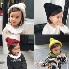 【即納】新品 キッズこども帽子ナチュラルぽんぽんニット帽 男の子女の子韓国子供服