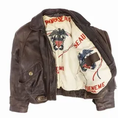 Vintage WINNER ウィナー レザージャケット ブルゾン カーフ 牛革 本革 裏地 総柄 ヴィンテージ アウター ブラウン メンズ 【中古】