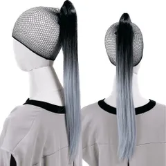 Luce brillare ポニテールウィッグ クリップ ストレート エクステ レディース ウィッグ グラデーション ハイライト ロング 短い 30cm 40cm 50cm 60cm 耐熱 子供 キッズ 髪飾り カラフ [シルバーグラデーション] [50cm]