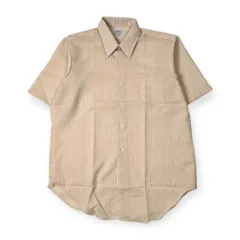 60s 70s リネン混 Arrow アロー PERMA-IRONタグ ストライプ 半袖シャツ /ベージュ系 メンズ ビンテージ