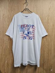 【US古着】90s USA製 Hanes Ross Perot Big Size T-Shirt | ヘインズ ロス・ペロー アメリカ国旗 選挙 キャンペーン ビックサイズ 半袖 Tシャツ シングルステッチ ホワイト XL~2XL