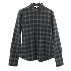 HELMUT LANG ヘルムートラング ウールブレンド チェック柄 長袖 ノーカラーシャツ M グレー系 レディース 古着のサムネイル