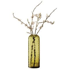フラワーベース 花瓶 オリーブグリーン 縦ラインデザイン - メルカリ
