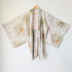 Japanese Vintage Haori Long Fireworks pattern Silk Kimono Jacket Old-ⅽloth 長羽織 羽織 正絹 花火柄 モダンアート 古布 時代布 一点物 大正浪漫 和洋折衷