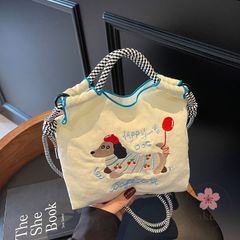 韓国風 刺繍ショルダーバッグ レディース 斜めがけ ミニバッグ 可愛い ダックスフント 防水 ナイロン 軽量 散歩 通学 外出用