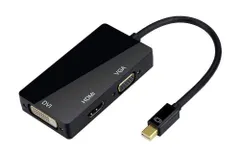 【在庫セール】Mini Display Port Macbook Thunderbolt オス to HDMI/DVI/VGA メス 3-in-1 変換 アダプタ ケーブル (ブラック) HR-MINI2DVI-BK