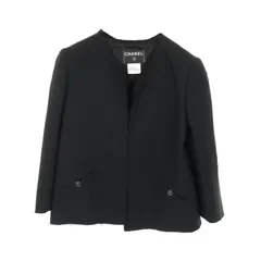 極美品シャネル ノーカラージャケットsize40 シャネル ココボタン 20年 シルク ノーカラージャケット 34