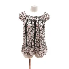 レストローズ L'EST ROSE ブラウス シフォン レース フレンチスリーブ 2 黒 ブラック ピンク /YKのサムネイル