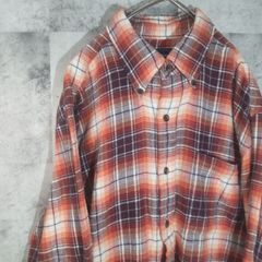 ビンテージネルシャツ☆　長袖　USA古着　オレンジ　チェック　M　C20