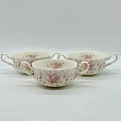 山加商店（YAMAKA）「ファッションボーン（Fashion Bone）」シリーズ　スープカップ 3個セット 陶器 洋食器 両持ち手 花柄のサムネイル
