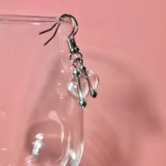 水晶  一粒フックピアス 10mm （シルバー） イヤリング  樹脂ピアス   天然石 パワーストーン  ハンドメイド ◆