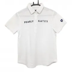 ★特価★パーリーゲイツ 半袖ポロシャツ 白×ネイビー 織生地 ロゴ刺しゅう レディース 2(L) ゴルフウェア PEARLY GATES