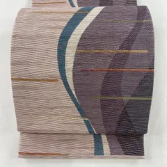 袋帯 美品 秀品 幾何学 金銀糸 薄ピンク 六通 正絹 【中古】