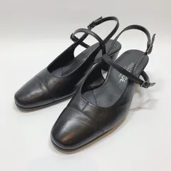 美品〇 アシックス WALLAGE ワラッジ バックストラップ パンプス ブラック 21.5 黒 レザー ミュール asics