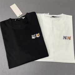 男女兼用  メゾンキツネ MAISON KITSUNE クルーネックTシャツ 半袖 メゾンキツネ☆ダブルフォックス　ユニセックスTシャツ