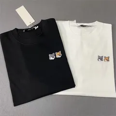 男女兼用  メゾンキツネ MAISON KITSUNE クルーネックTシャツ 半袖 メゾンキツネ☆ダブルフォックス　ユニセックスTシャツ