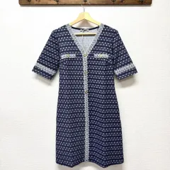 FAS　ワンピース　フランス　シック　紺　レース　S