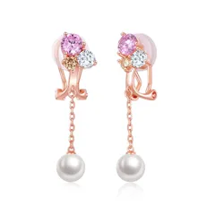 FH.bird パール イヤリング レディース 揺れる ロング 金属アレルギー対応 シルバー925 ノンホールピアス ピンクゴールド 痛くない 可愛い エレガント おしゃれ プレゼント 女性