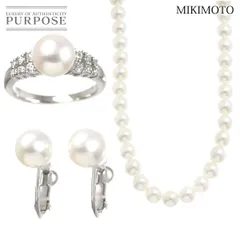 タサキ TASAKI アコヤ真珠 8.2-8.0mm ネックレス 42cm リング ダイヤ 0.25ct イヤリング 3点セット SV Pt K18 WG Necklace 90262976