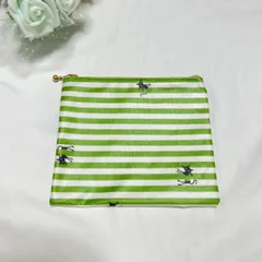 グリーンストライプと黒猫のマルチポーチ