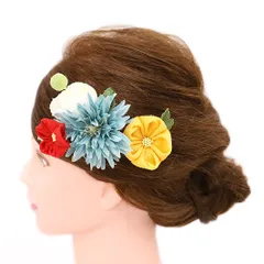 髪飾り 成人式 つまみ細工 赤 振袖 前撮り 袴 浴衣 夏祭り 花火大会 豪華2点セット 白 黄色 青 水色 黄緑 ファー ちりめん ヘ No.9-4247