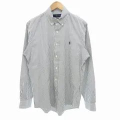 ポロ ラルフローレン POLO RALPH LAUREN 美品 ボタンダウンシャツ BD カジュアル 長袖 ストライプ ロゴ刺繍 ワンポイント M グレー 白 ホワイト /GV