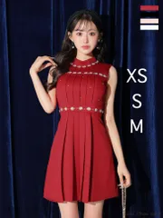 レッド  [fm3322-P-2401]【ROBE de FLEURS/ローブドフルール】スプリングツイード/ ハイネック/ ビジュー/ ノースリーブ/ フレア/ ミニドレス/ キャバドレス/ ナイトドレス/ ワンピース