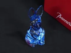 L【美品】BACCARATバカラ　兎ウサギ　飛躍＆交流運　ブルー系　置物　　廃盤 BACCARATバカラ 兎ウサギ 飛躍＆交流運 ブルー系 置物 未使用