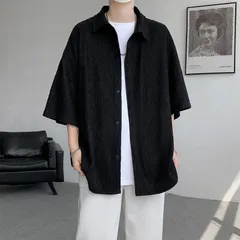 シャツ メンズ トップス カジュアルシャツ 五分袖 半袖シャツ 開襟シャツ 無地 シンプル カジュアル 涼しい 薄手 ゆったり 細身 軽量 おしゃれ 普段着 部屋着 通学 通勤 快適 通気性HZQ311