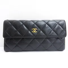 シャネル CHANEL マトラッセ ココマーク 長財布 フラップウォレット キャビアスキン フランス製 ブラック ☆AA★