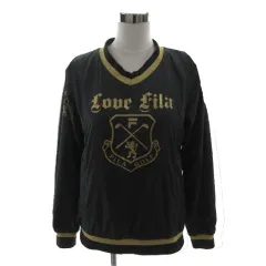 フィラゴルフ FILA GOLF ジャケット Vジャン ロゴラメプリント 裏起毛 プルオーバー ブラック 黒 ゴールド L