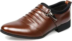 La Fascination ファスナシオン ビジネス シューズ メンズ ビジネスシューズ 靴紐 革靴 ローファー 手入れ セット ゴム 結ばない クリーム 靴クリーム 本革 学生 男子 カジュアル ヒール 厚底(ブラウン,  27.5 cm)