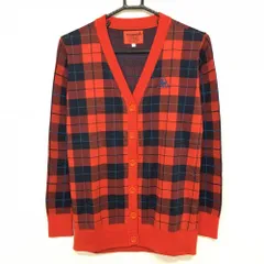 【美品】ルコック ニット切替カーディガン レッド×ネイビー チェック柄 ウール混 メンズ M ゴルフウェア le coq sportif