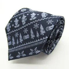 ディズニー ブランド ネクタイ クラシックミッキーストライプ柄 総柄 キャラクター柄 シルク PO メンズ ネイビー Disney 【中古】