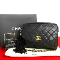 極 美品 カード シール有 袋 箱付 2番台 CHANEL シャネル マトラッセ ココマーク フリンジ ラムスキン チェーン ショルダーバッグ 黒 53080