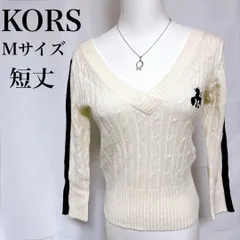 コース Vネックニット ポニー刺繍 サイドライン ドロップショルダー 短丈 M used in Japan