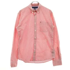 TOMMY HILFIGER トミーヒルフィガー ボーダー柄 長袖 コットンシャツ M レッド メンズ 古着