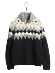 60s ビンテージカウチンニット 無地 紺×茶 ミックスウール L-XL 60s ビンテージカウチンニット 無地 紺×茶 ミックスウール L-XL