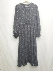 ◇ ⊇ w closet ダブルクローゼット 花柄 長袖 ロング ワンピース サイズF ネイビー ピンク マルチ レディース P  【1409250041464】