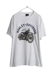 【お得なクーポン配布中!】 ハーレー ダビットソン 両面 プリント Tシャツ メンズ L 古着 オフィシャル ヘビーウェイト バイク イラスト グラフィック アート ロゴ 白
