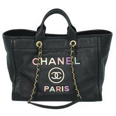 本物 シャネル CHANEL ドーヴィル ラージ ココマーク 2WAY ショルダーバッグ ハンドバッグ レザー ブラック Deauville バッグ 中古 【フォロー割】