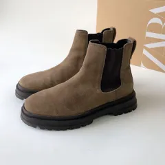 靴　スプリットスエード レザーアンク　サイドゴアブーツ　厚底　 41 グレー