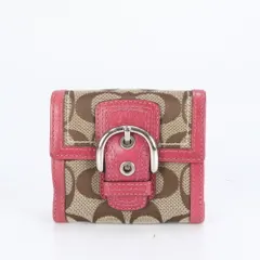 コーチ シグネチャー ソーホー レザー 二つ折り 財布 長財布 コンパクト ウォレット ピンク ラウンドファスナー レディース RUE CL7-7【中古】