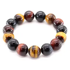 【特価商品】★金運・仕事運・財運　オリジナル巾着袋付き[b187] 石輝　AAAAランク天然石3色ミックスタイガーアイ14ｍｍ数珠ブレスレット★パワーストーン