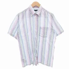 バーバリー ロンドン BURBERRY LONDON BDシャツ ボタンダウン ホースロゴ刺繍 リネン混 半袖 マルチストライプ L マルチカラー /FF