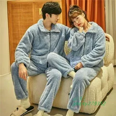 メンズ レディース 部屋着 パジャマ ルームウェア 上下セット 冬 長袖 冬 秋 寝巻き もこもこ ふわふわ ジップアップ セットアップ ペアパジャマ  ant4y279352