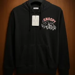 【新品タグ付き】スヌーピー パーカー Mサイズ 黒 ピーナッツ PEANUTS SNOOPY AND FRIENDS 音符デザイン ジップアップ コットン100％ 男女兼用