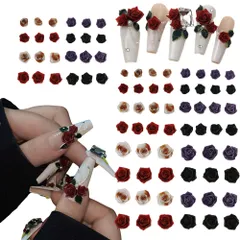 80個セットの3D立体ネイルパーツ - ローズとツツジ花リボン、ネイル飾り 手作り樹脂ジュエリーパーツ、3サイズネイルアートデコネイル パーツ、4色混合DIYハンドメイド ボウタイ キュート レジン パーツ (I)